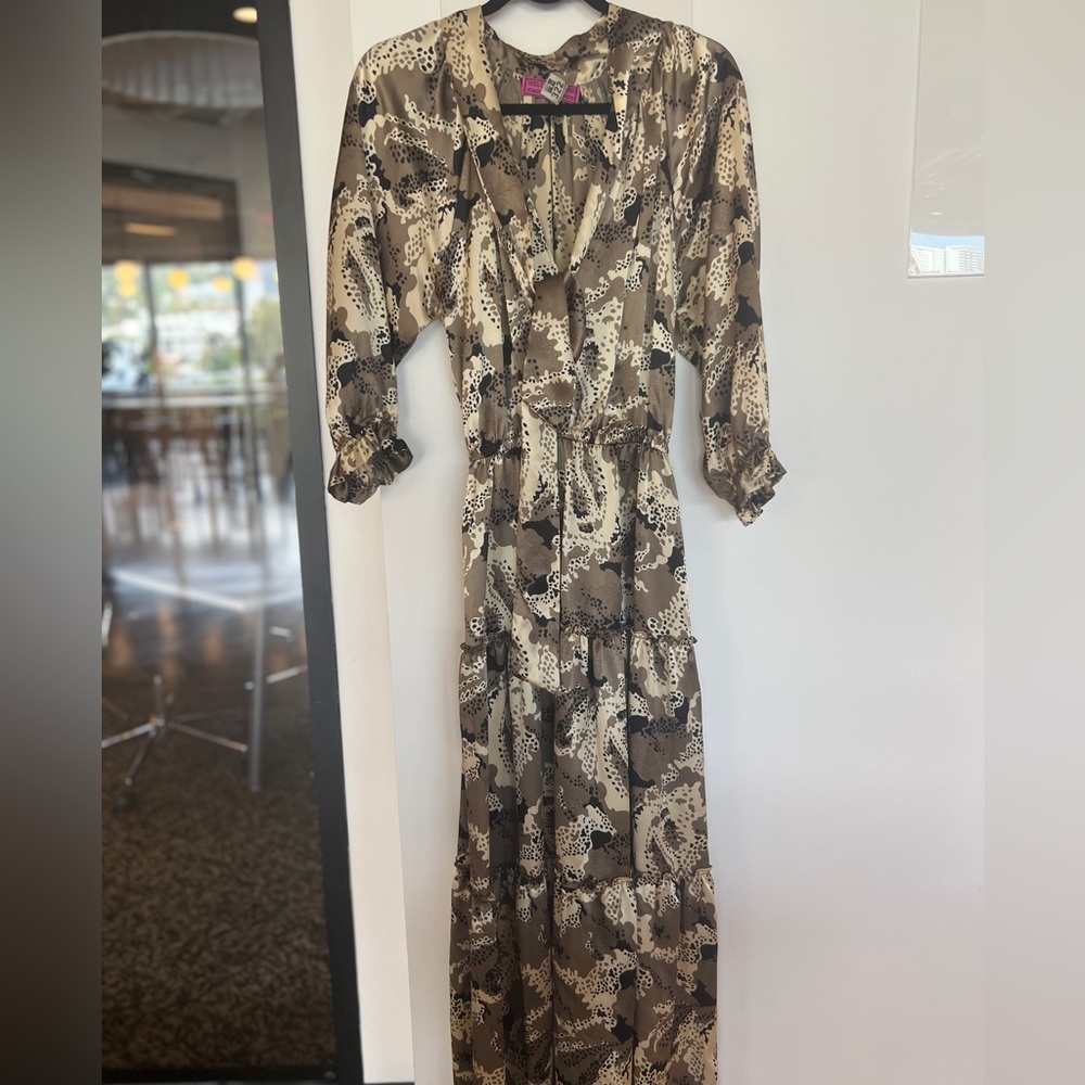 CUTE AND CLASSY BOW TIE NECK CAMO MAXI DRESS